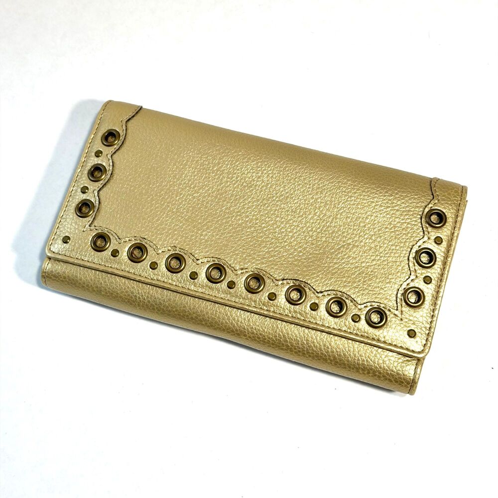 Relic Vintage Gold Faux Leather Grommet Scalloped Trifold Checkbook Wallet
